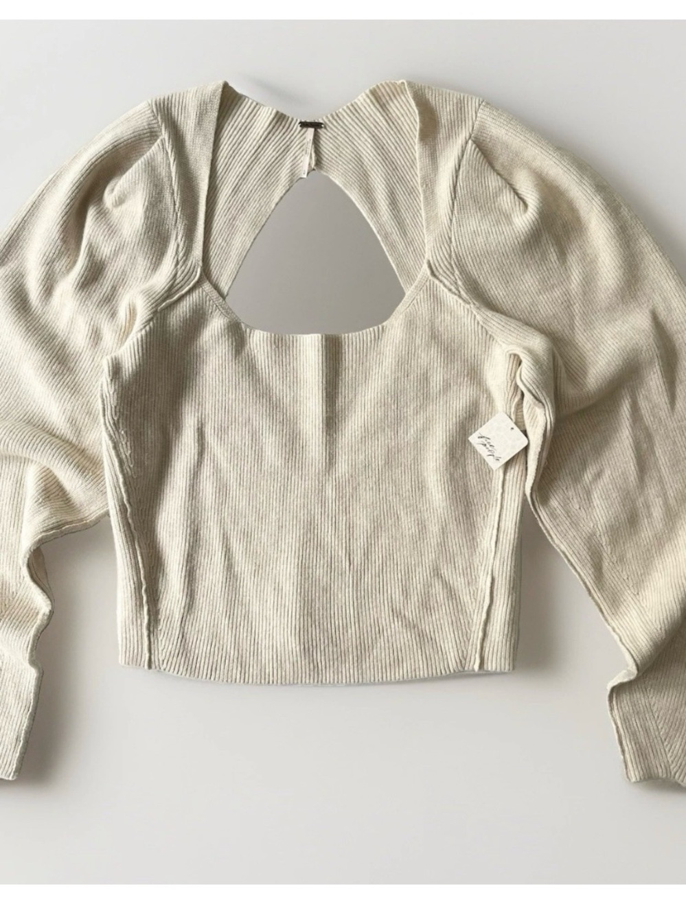 FREE PEOPLE Saffron Ribbed Open Back Sweater Top in Oatmeal Size L
NWT - Picture 4 of 11